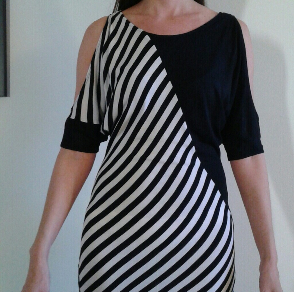 Black and white diagonal striped dress
